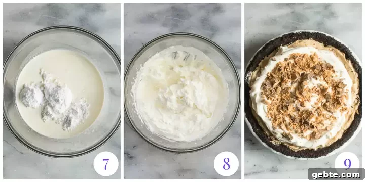 Decadent Butterfinger Pie Recipe: Chocolate-Peanut Butter Layered Pie 6 how to finish pie with whipped cream topping