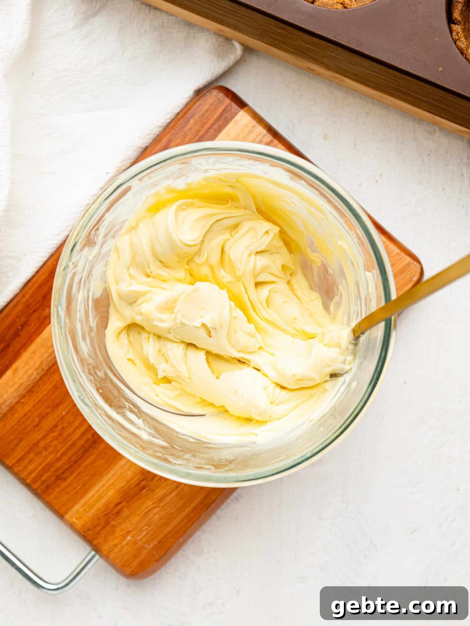 Tiramisu creamy filling in a glass bowl.
