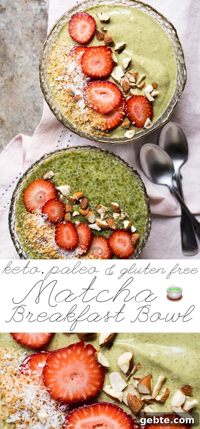 Overnight Gluten Free, Paleo & Keto Matcha Breakfast Bowl 🍵 #keto #ketodiet #lowcarb #paleo #glutenfree #ketobreakfast #matcha #healthyrecipes #chiaseeds