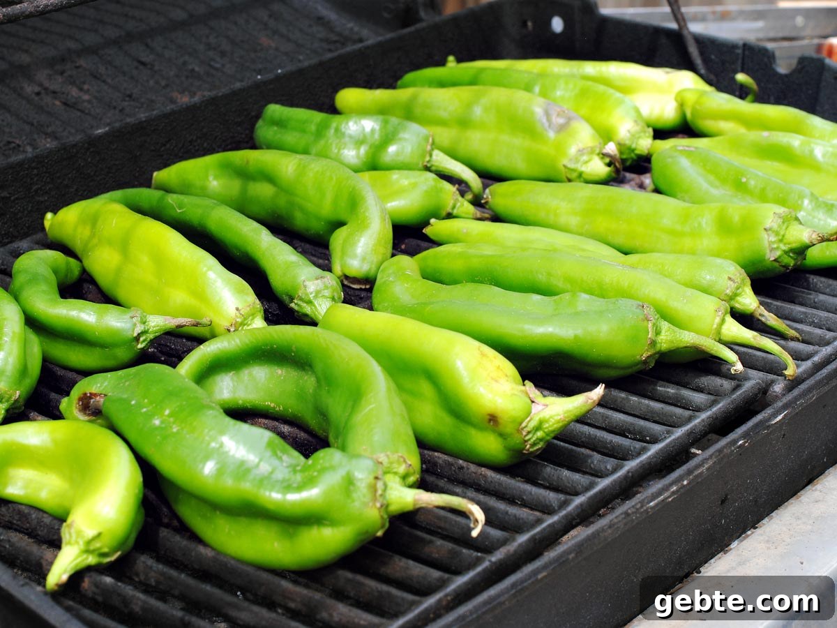 green chiles on a grill