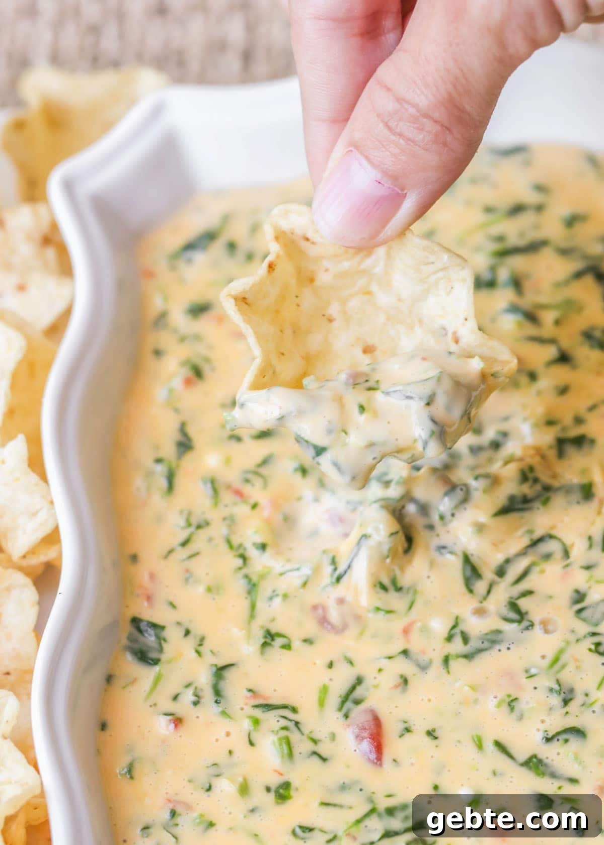 Velveeta Spinach dip in a serving dish