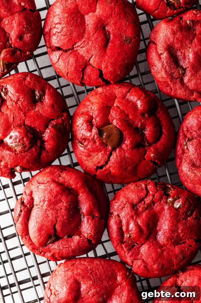 Red Velvet Cake Mix Cookies: Soft, Chewy Cookie Recipe 2 red velvet cake mix cookies on a wire rack