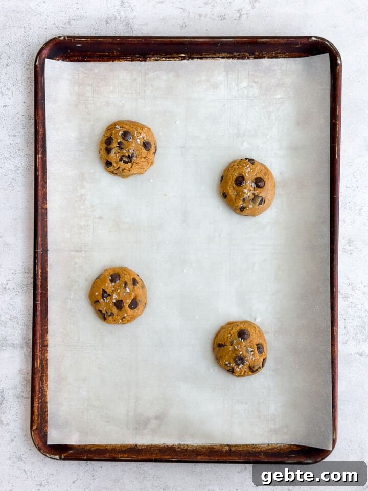 Chewy Pumpkin Chocolate Chip Cookie Recipe for Fall Baking 9 cookie dough balls before baking.