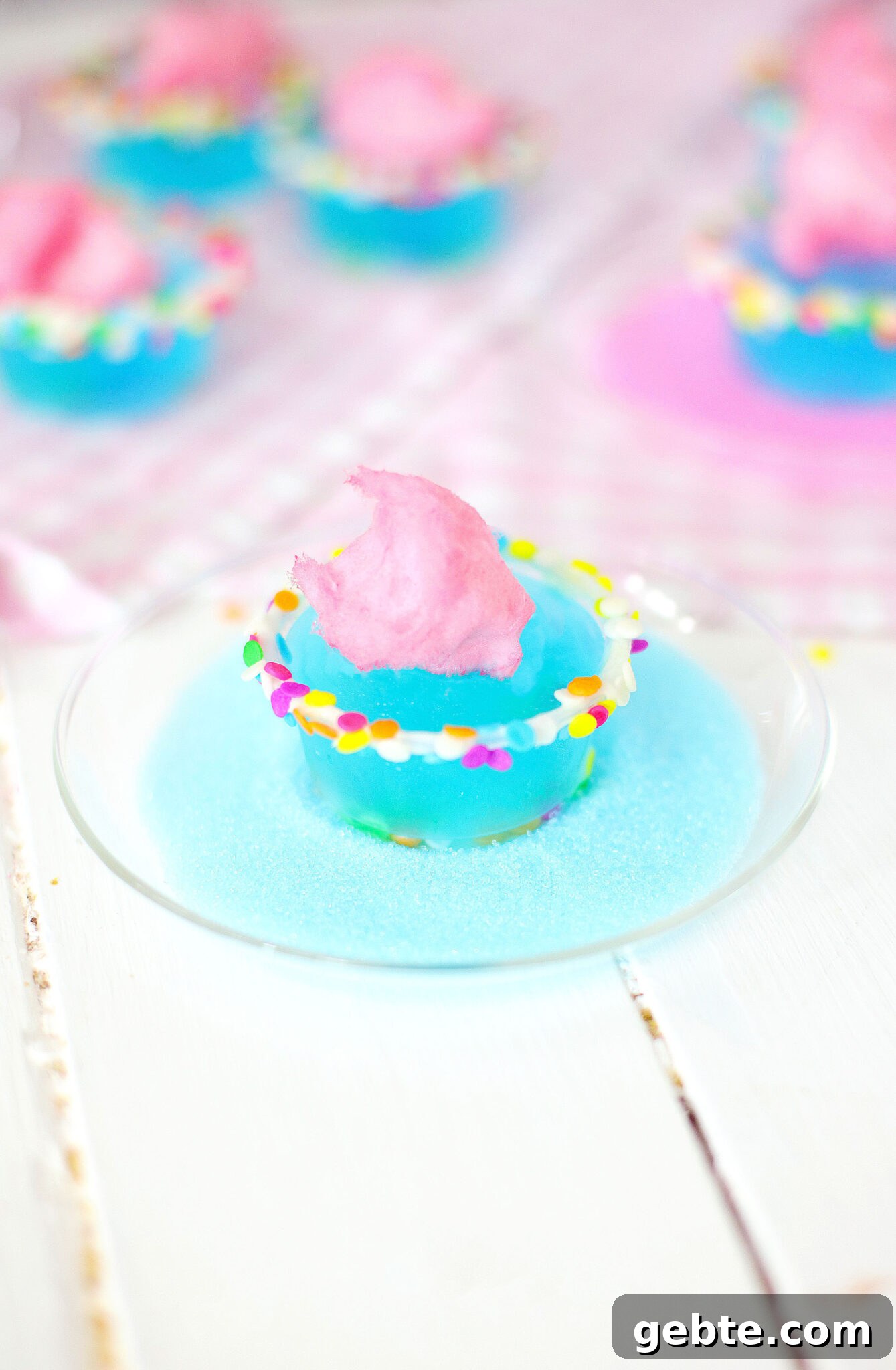 cotton candy jello shot on plate