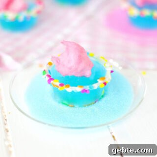 Cotton Candy Jello Shot on little plastic plate