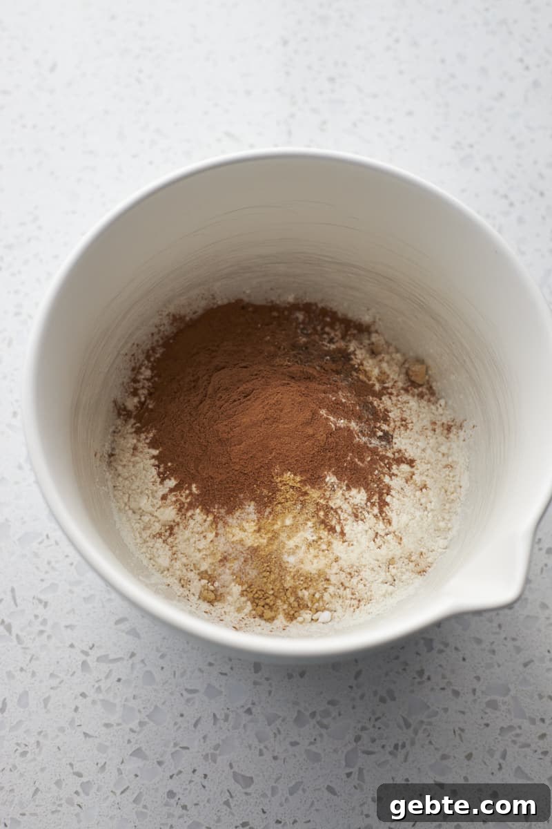 Dry ingredients in a mixing bowl.