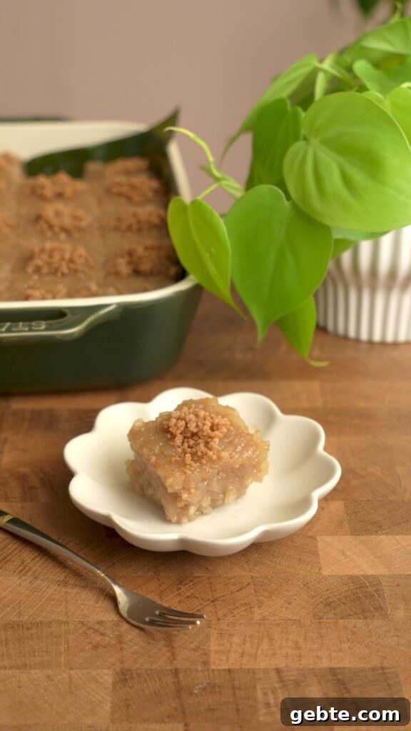Biko: Filipino Caramelized Sticky Rice Dessert Recipe 11 A single plated square of biko