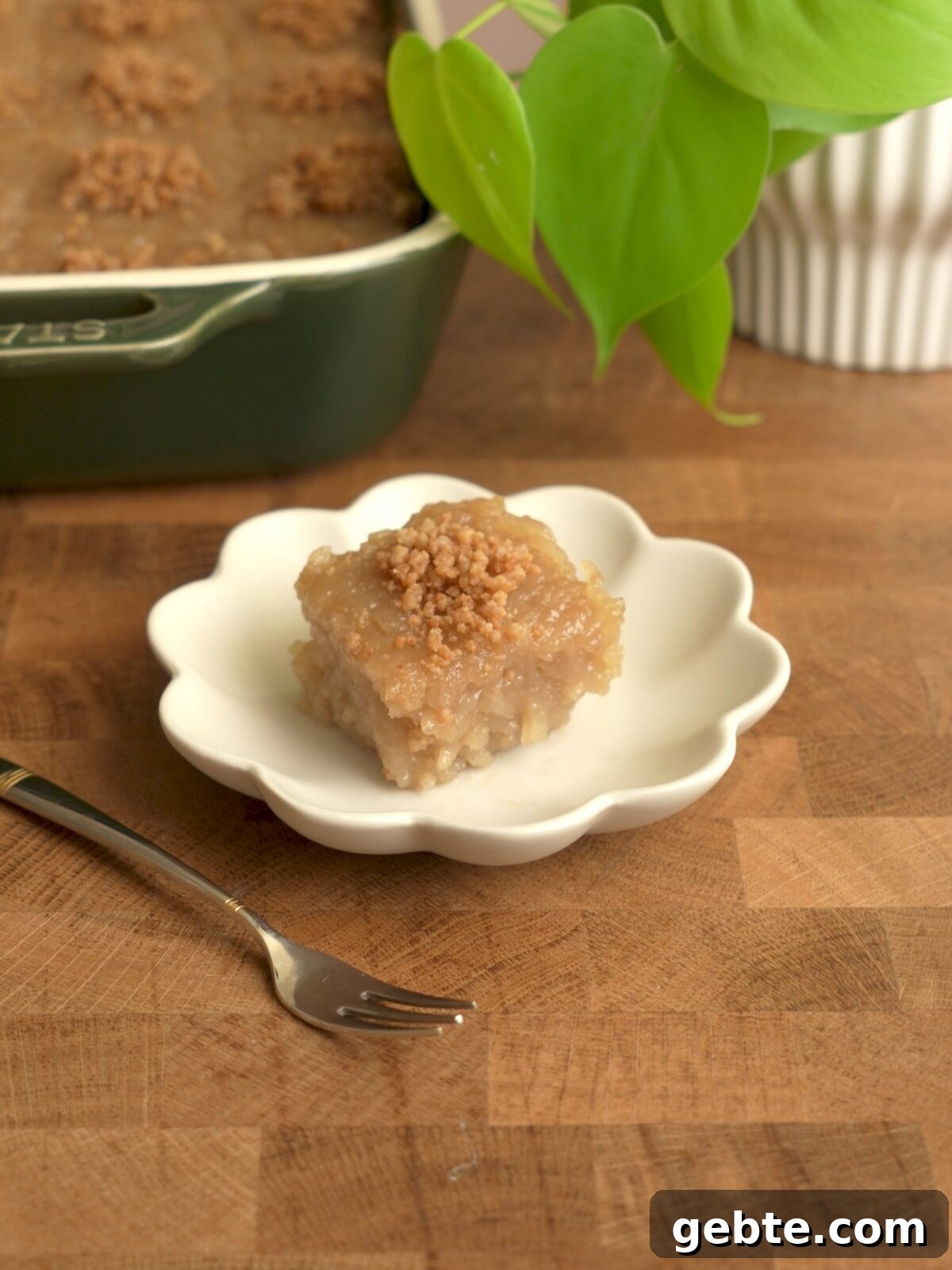 Biko: Filipino Caramelized Sticky Rice Dessert Recipe 12 A single plated square of biko