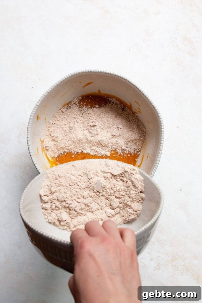 adding oat flour to the wet ingredients