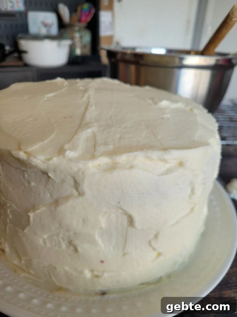 Berry Chantilly Cake: Light Cream Cake with Fresh Berries 10 crumb coat on a cake