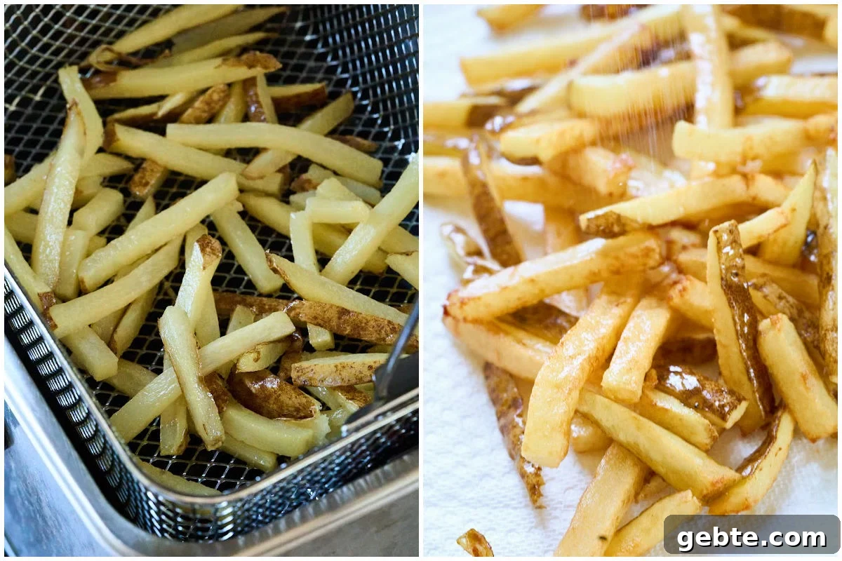 Crispy Deep-Fried French Fries: Step-by-Step Recipe Guide 7 deep fryer basket with partially cooked fries.
