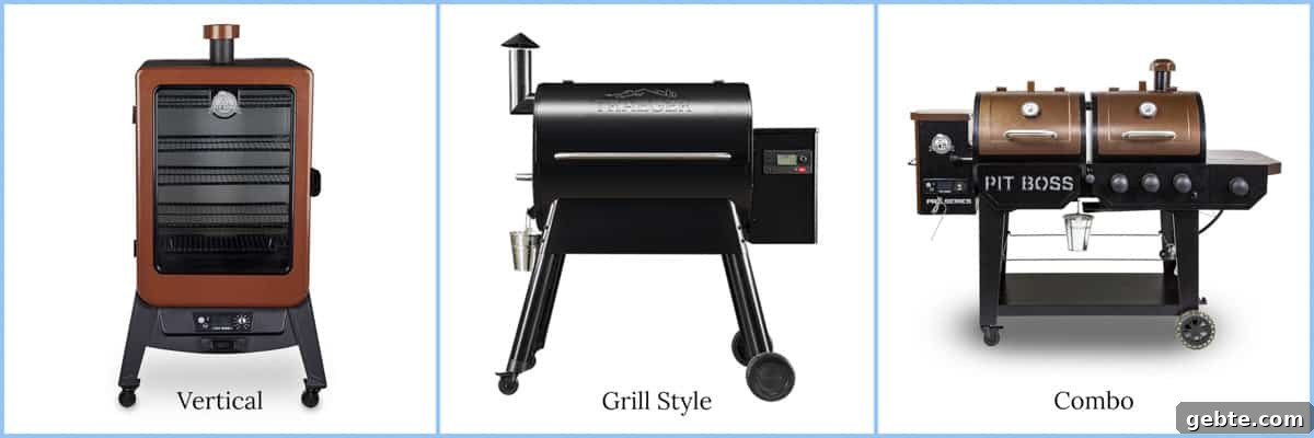 Three types of pellet smokers