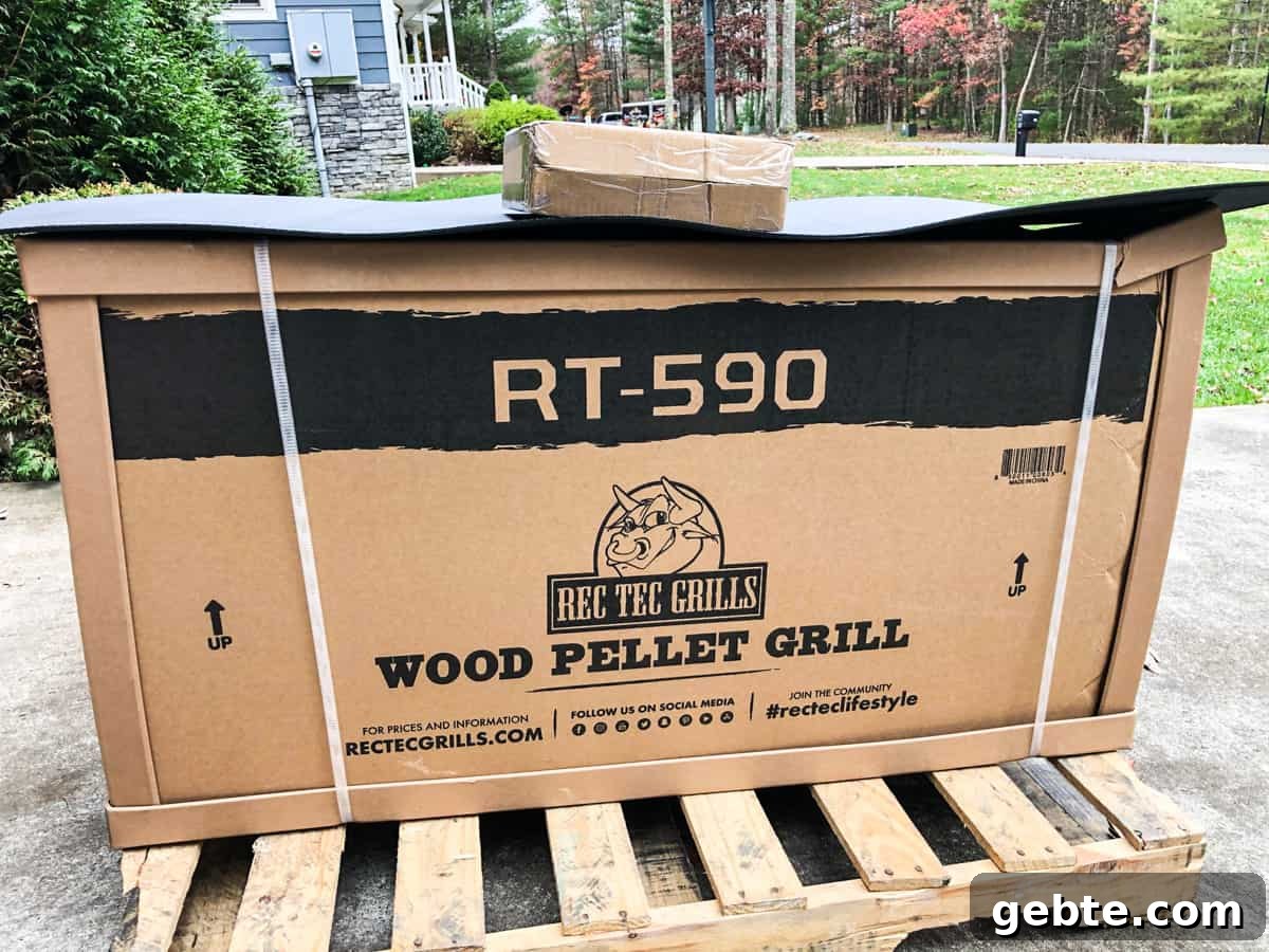 Pellet grill on pallet when delivered