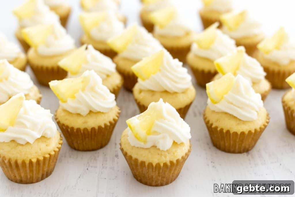 mini lemon cupcakes on wood surface