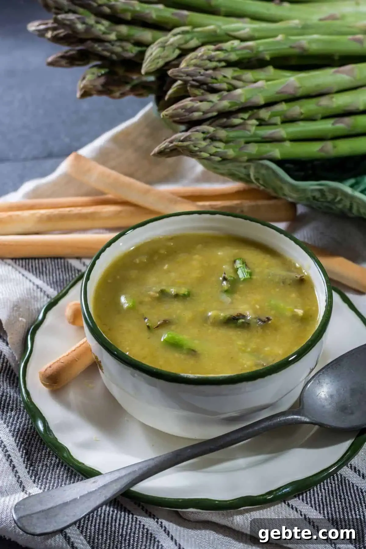 ina garten asparagus soup in a bowl