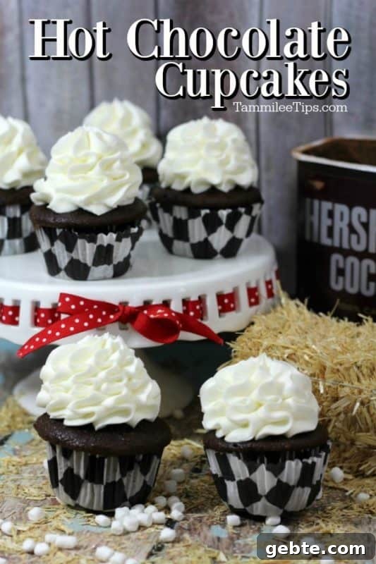Decadent Hot Chocolate Cupcakes Recipe for Rich, Moist Treats 2 Hot Chocolate Cupcakes over a cake stand with cupcakes