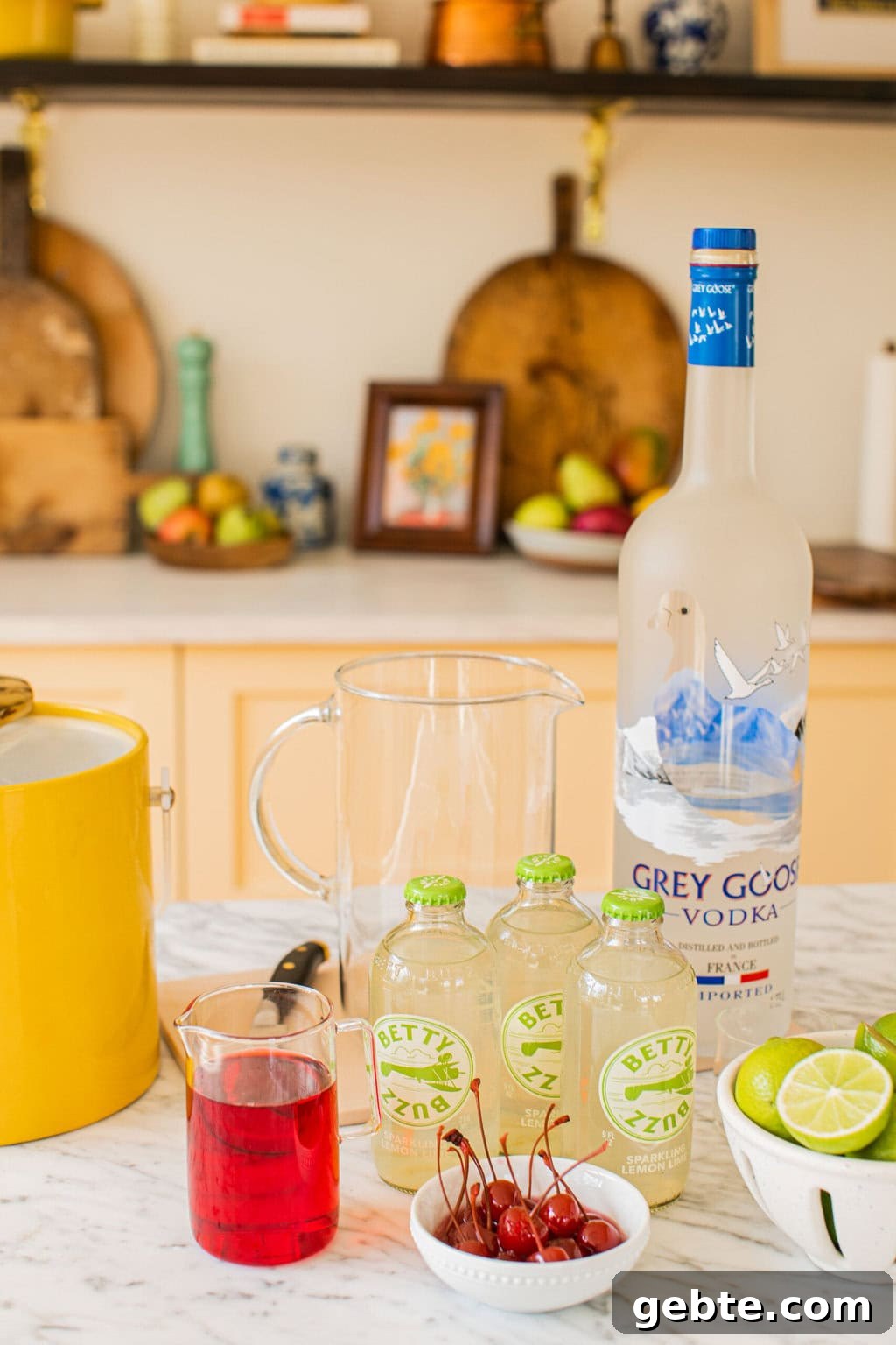 grey goose vodka, betty buzz sparkling lemon lime soda, cherries, grenadine, and limes