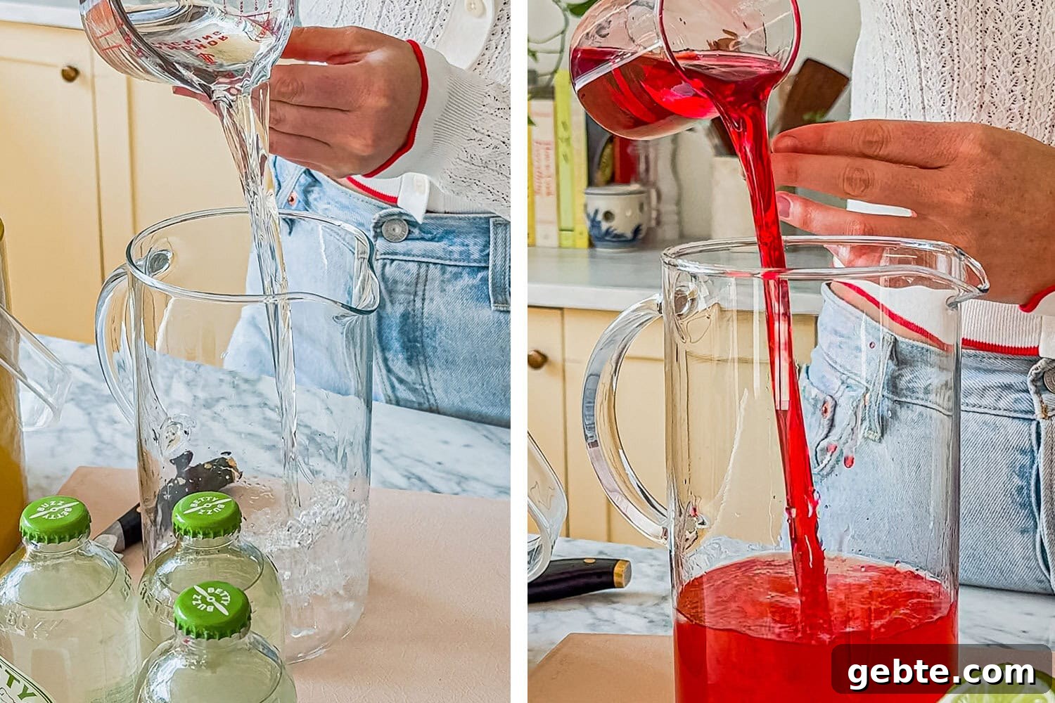 adding the vodka and grenadine to the large pitcher