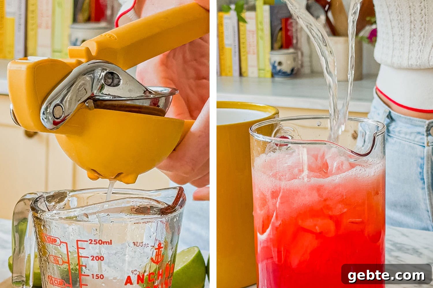 squeezing lime juice into the cocktail and adding the lemon lime soda