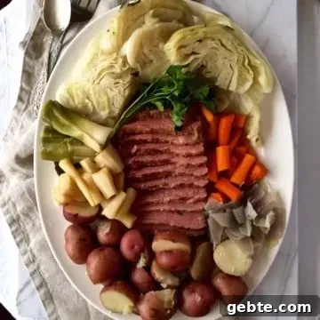Corned Beef and Cabbage on serving platter.