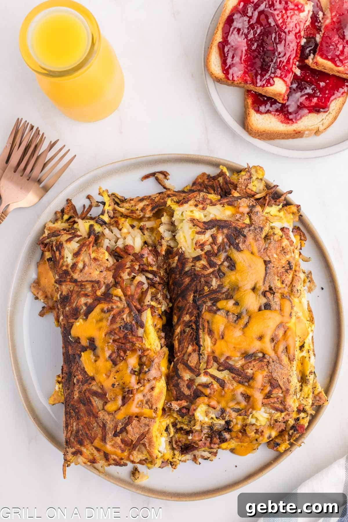 Hashbrown Omelettes stacked on a plate