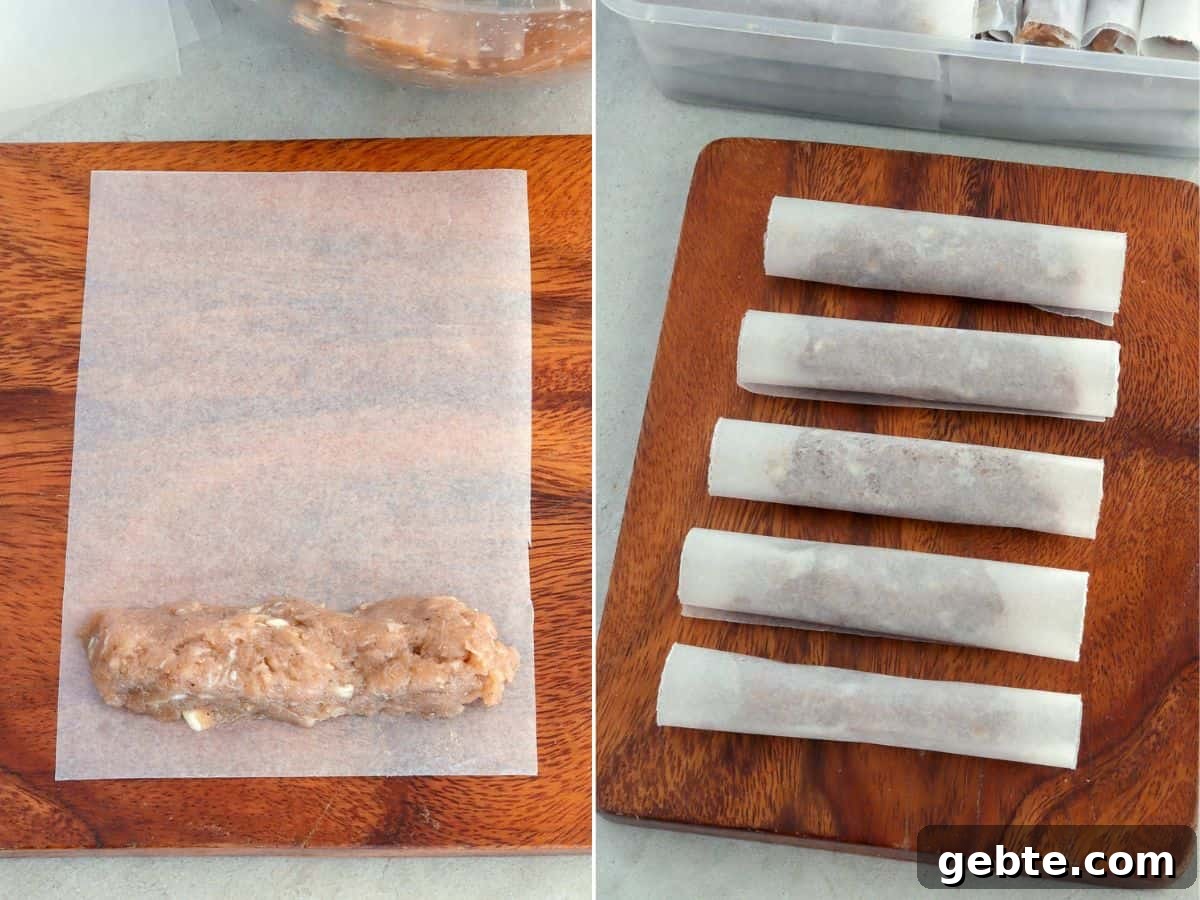 Homemade Skinless Longganisa Recipe: Filipino Sausage Without Casing 5 wrapping skinless longganisa mixture with wax paper