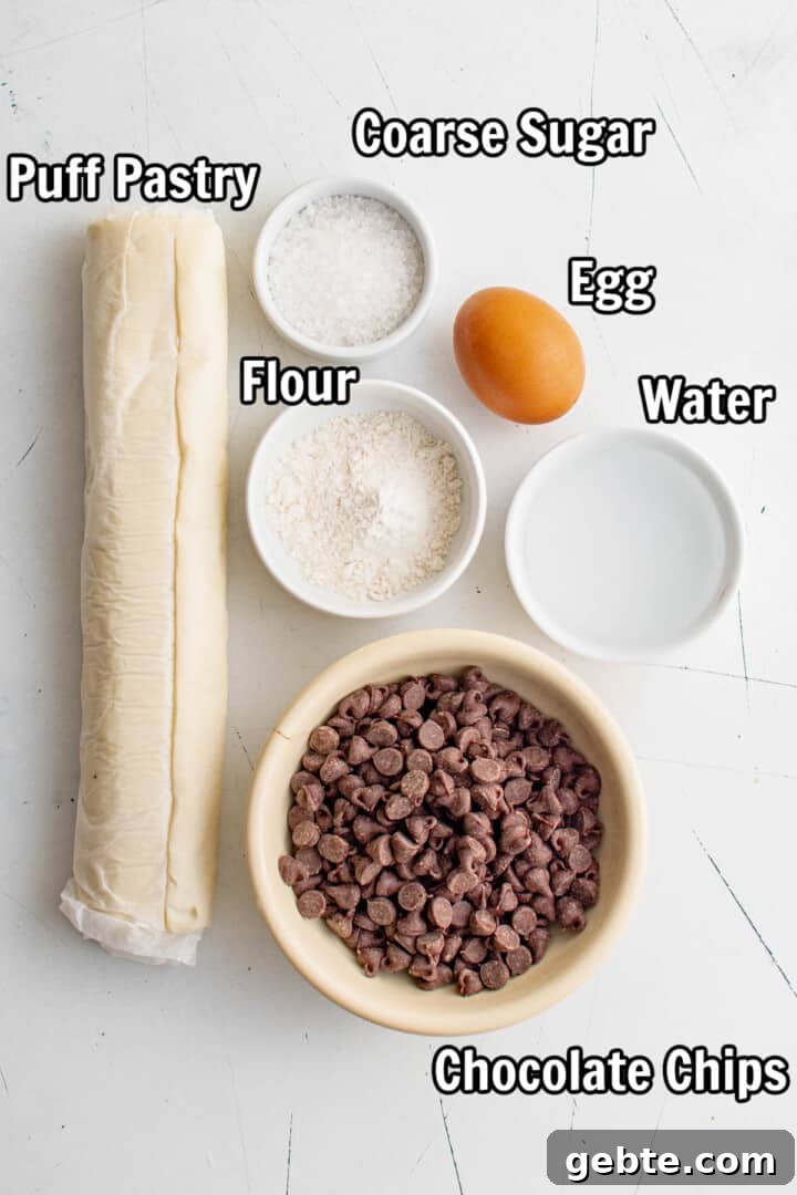 ingredients for chocolate puff pastry.