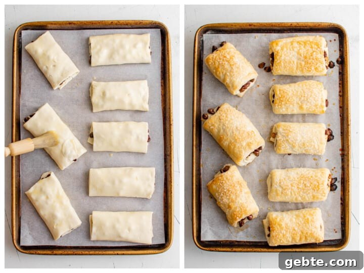 buttering the pastries and then showing them baked.