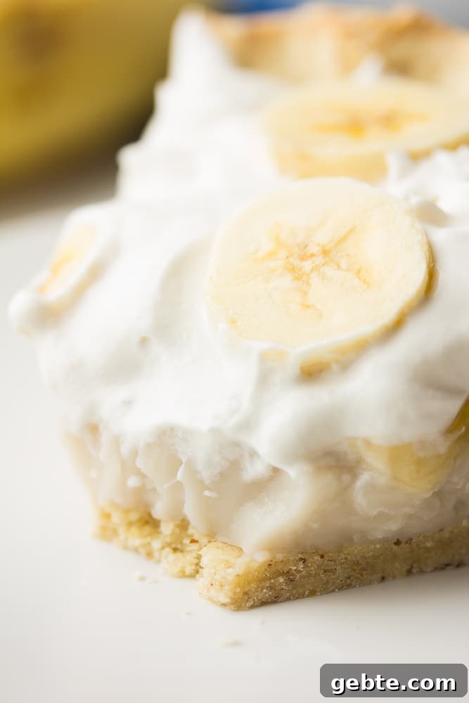close up of a creamy pie with bananas