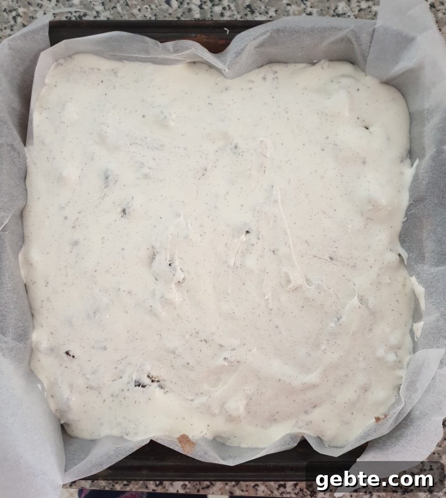 Nutella Cookies and Cream Cheesecake Recipe 16 Oreo cheesecake in a baking pan.