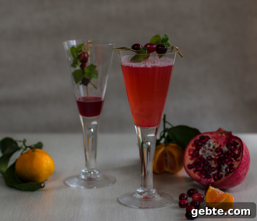 Prosecco cocktail with spiked cranberry syrup