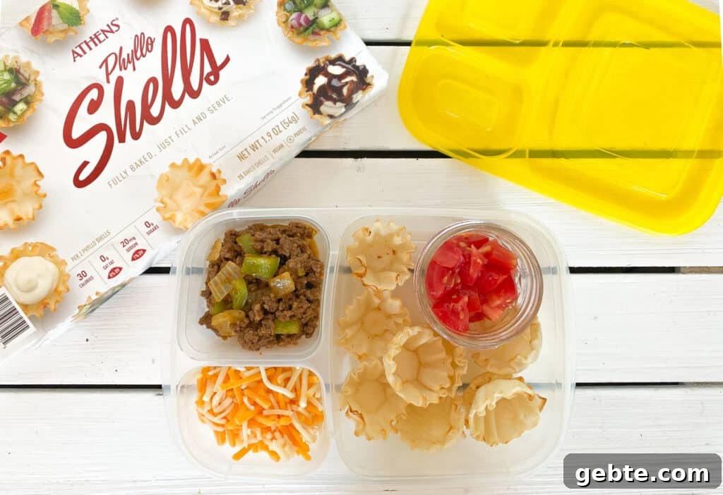 Homemade Lunchable Ideas Kids Will Love 5 kids taco lunchable with ground beef, cheese and phyllo cups