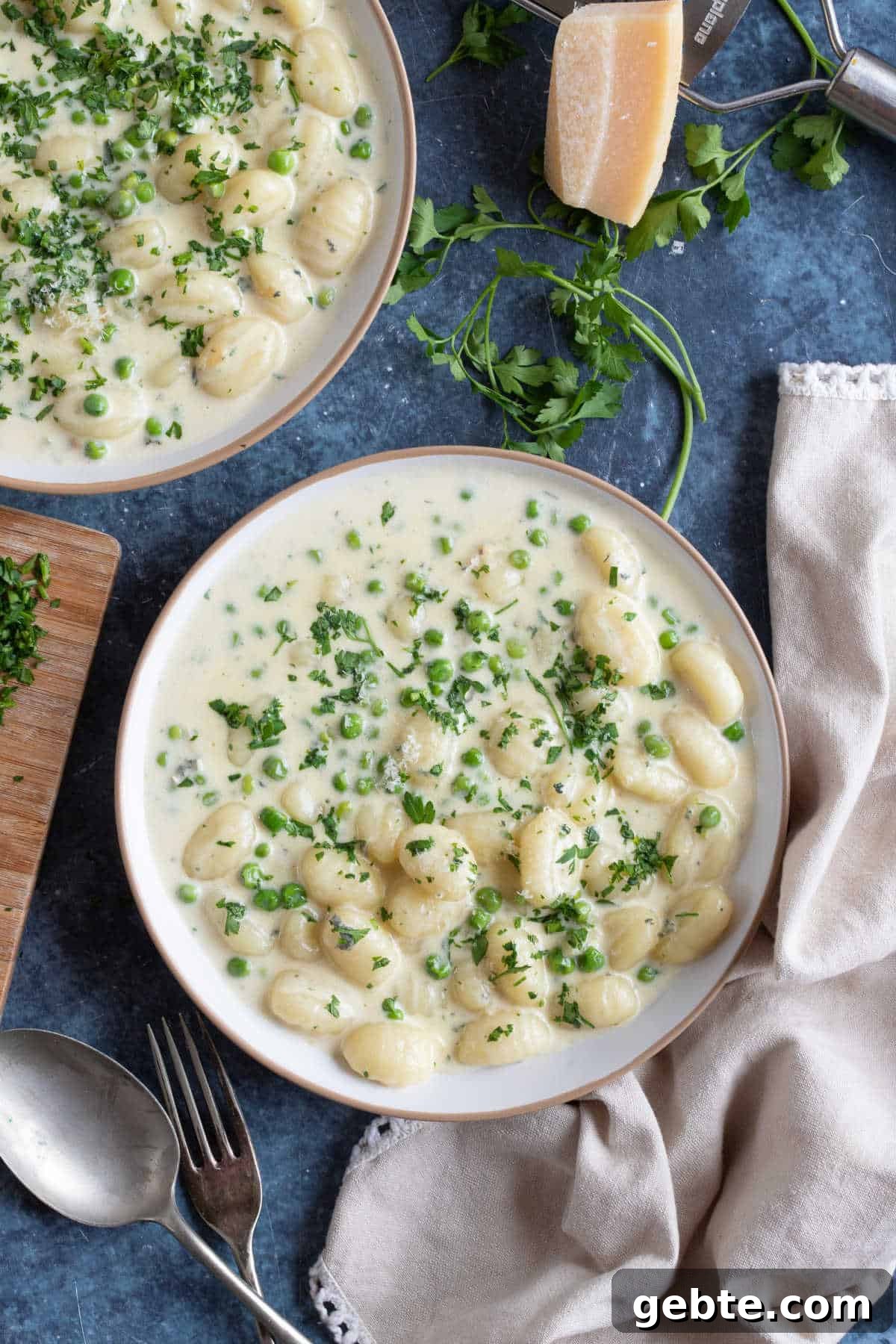Potato gnocchi with a creamy gorgonzola sauce with Parmesan.