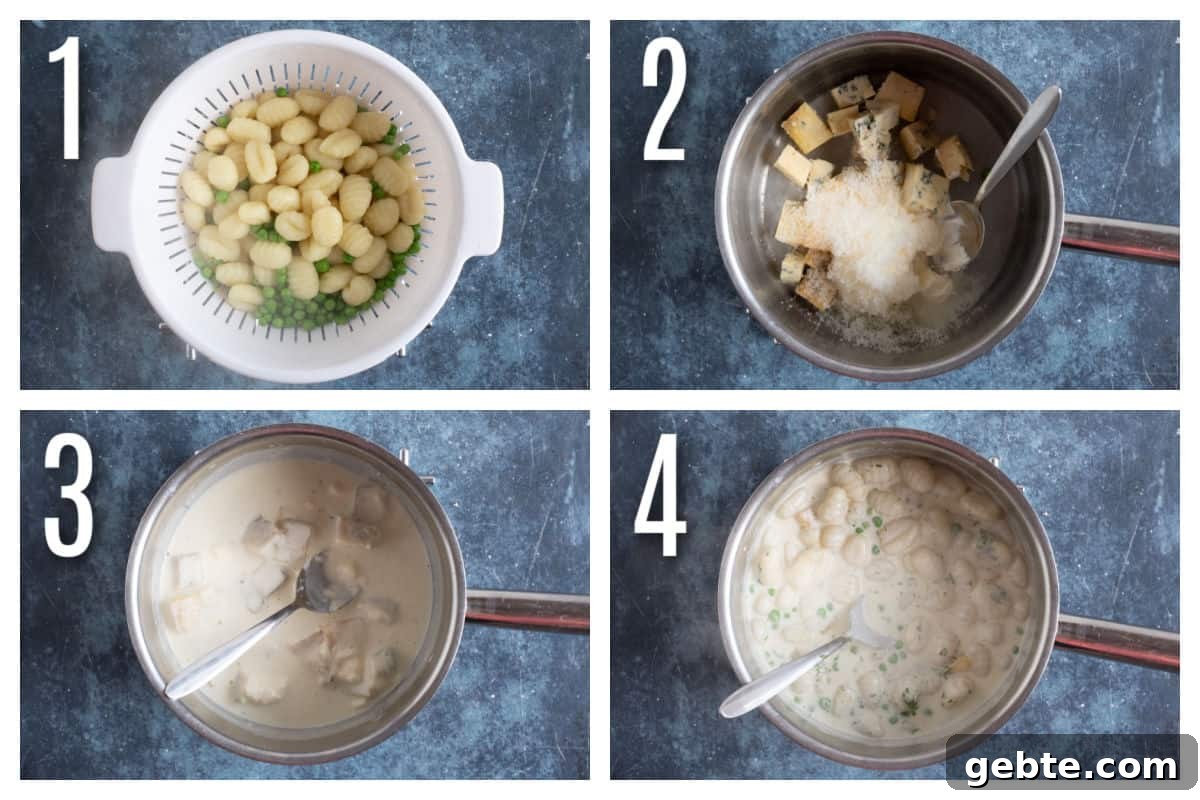 Step by step photo instructions for making blue cheese gnocchi.