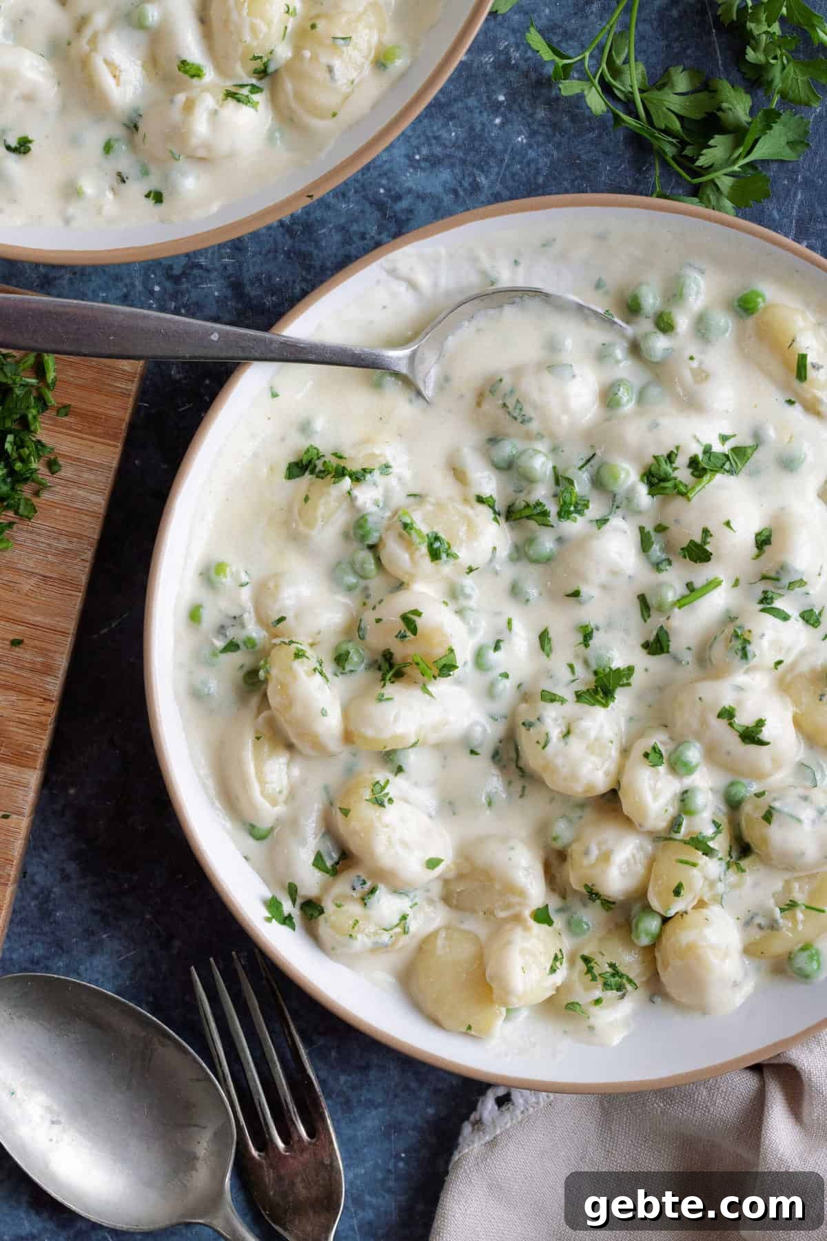 A bowl of creamy blue cheese gnocchi.