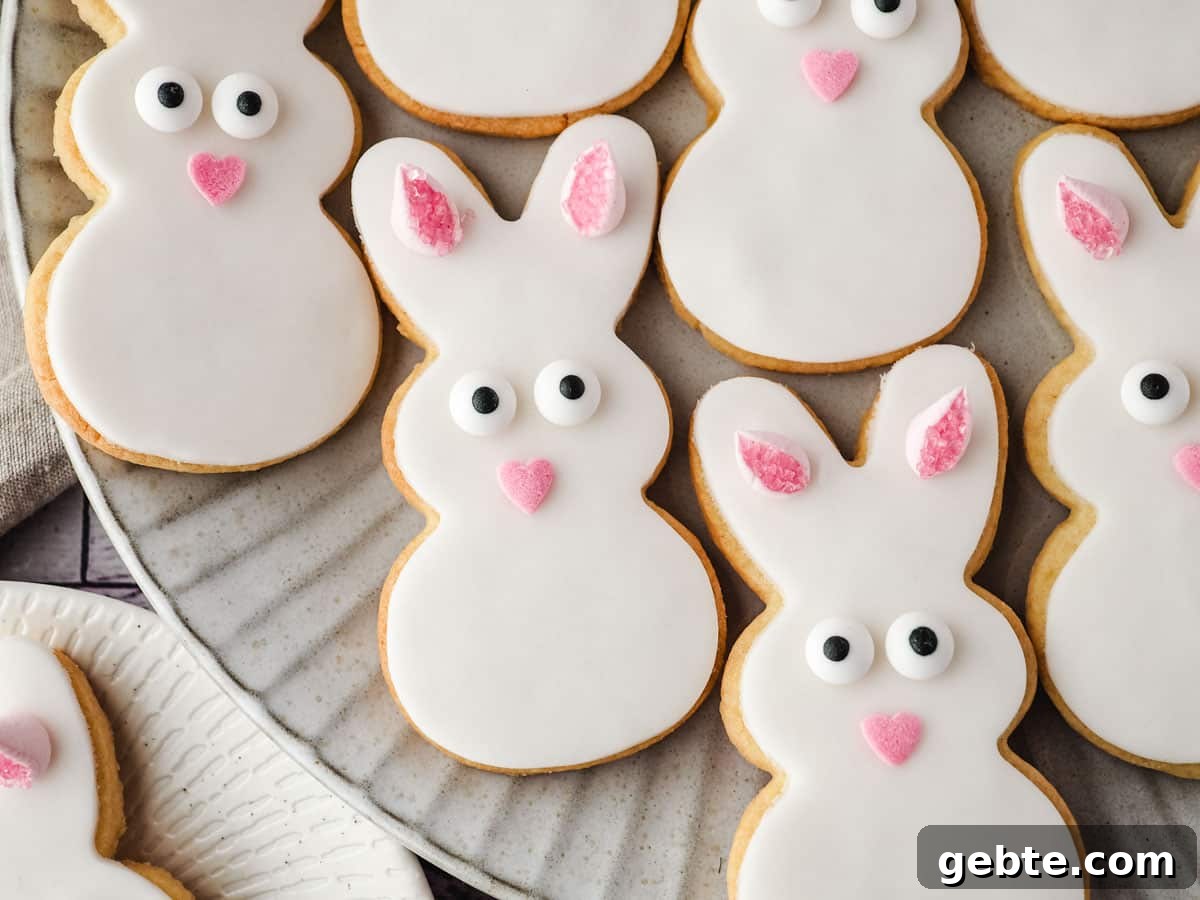 Easter Bunny Cookies Recipe: Step-by-Step Guide 6 Bunny cookies on a plate.