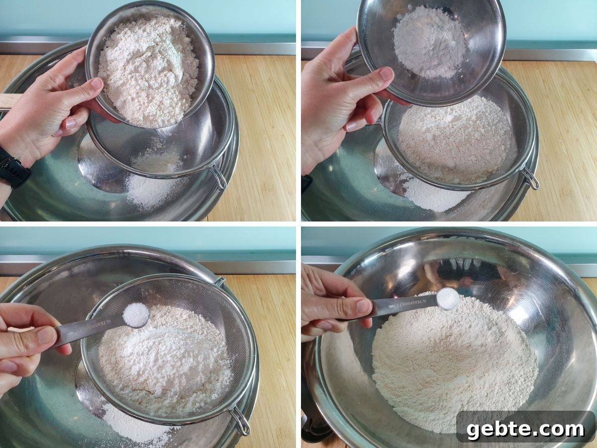 Easter Bunny Cookies Recipe: Step-by-Step Guide 5 Process shots: sifting flour, corn flour, salt and baking powder together.