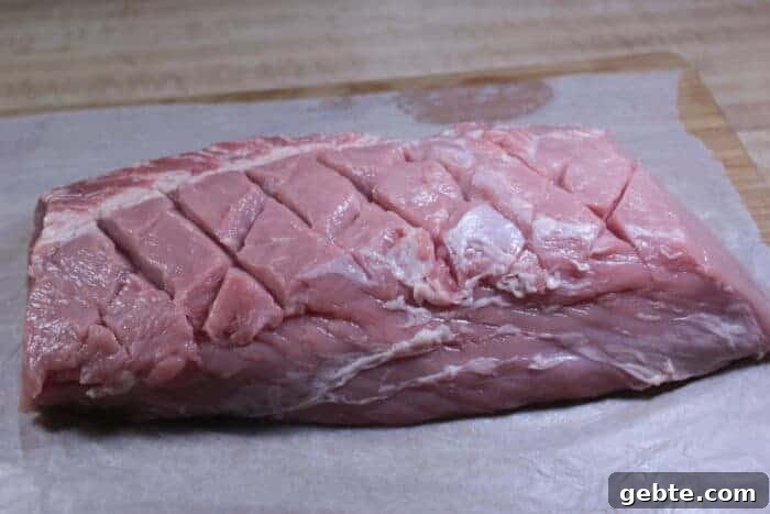 Smoked Pork Loin with Herb Rub 6 Shallow diagonal cuts in pork loin