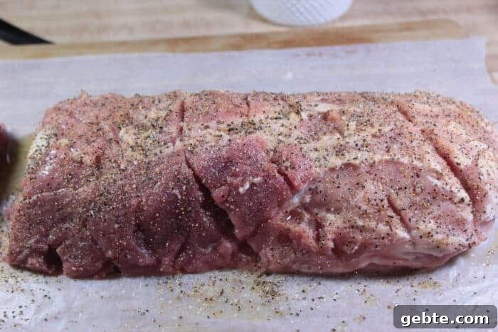 Smoked Pork Loin with Herb Rub 8 Seasoned pork loin with dry rub