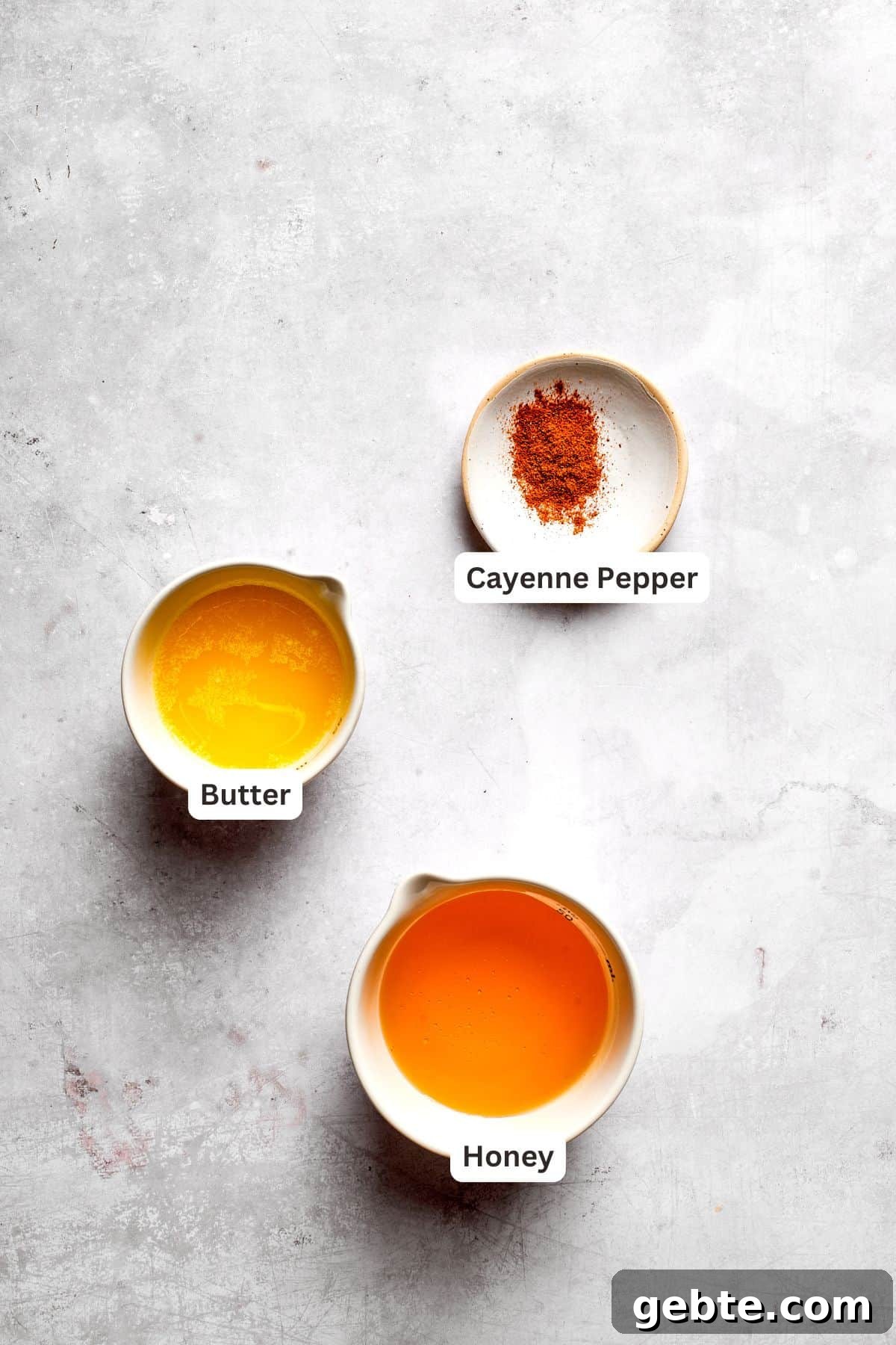 Honey butter sauce ingredients are text-labeled.