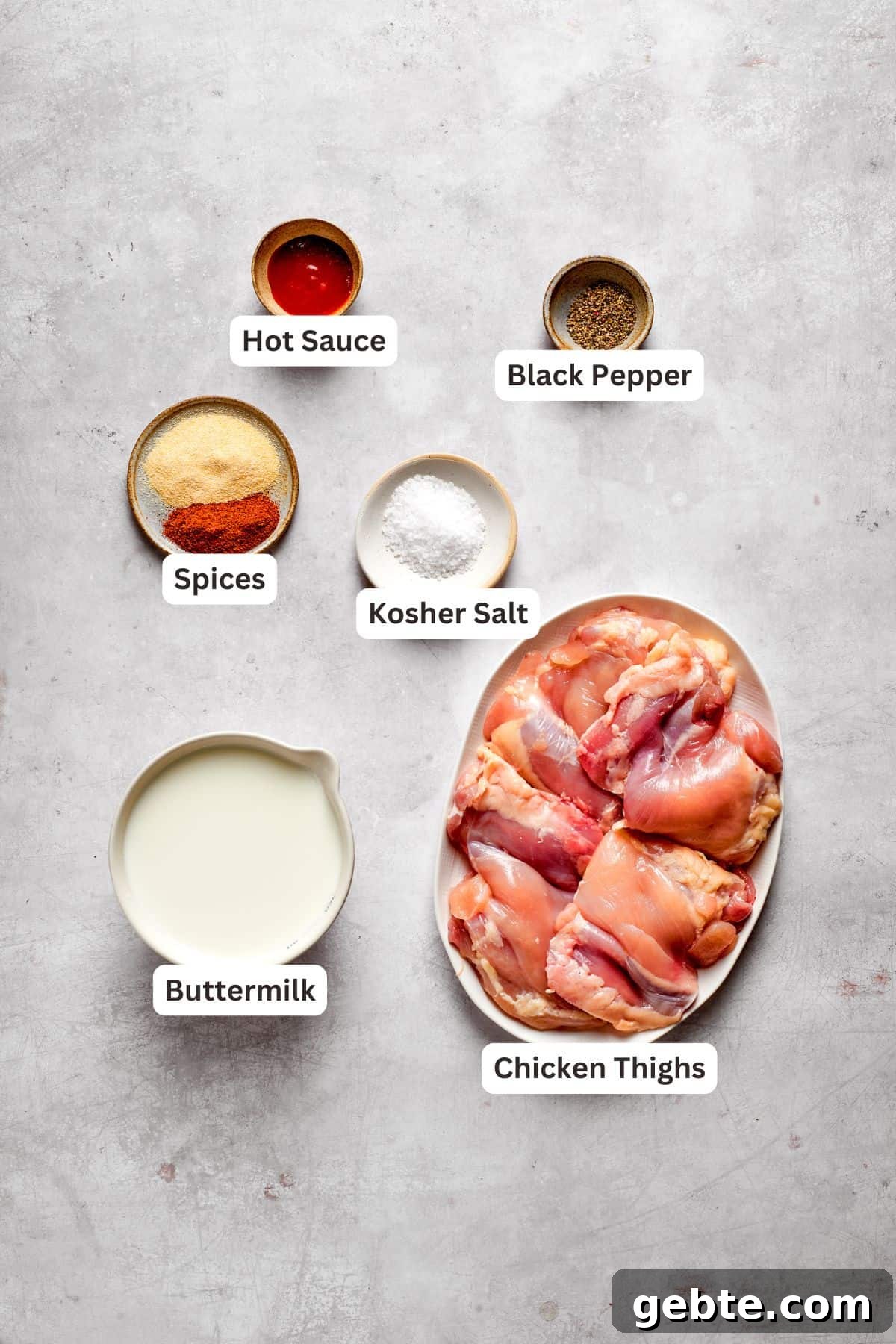Ingredients for fried chicken are text-labeled.