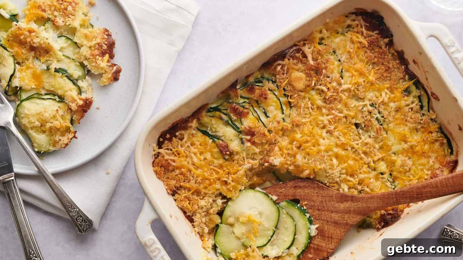 A casserole dish with zucchini and cheese on it.