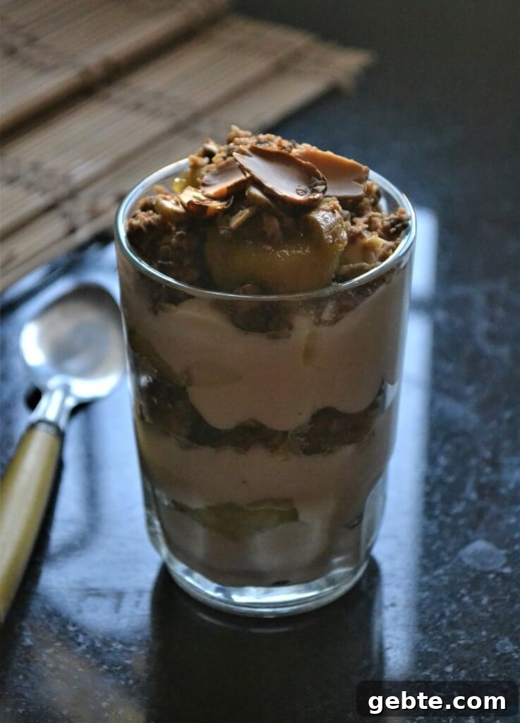 Parfait layers with caramelized banana and granola
