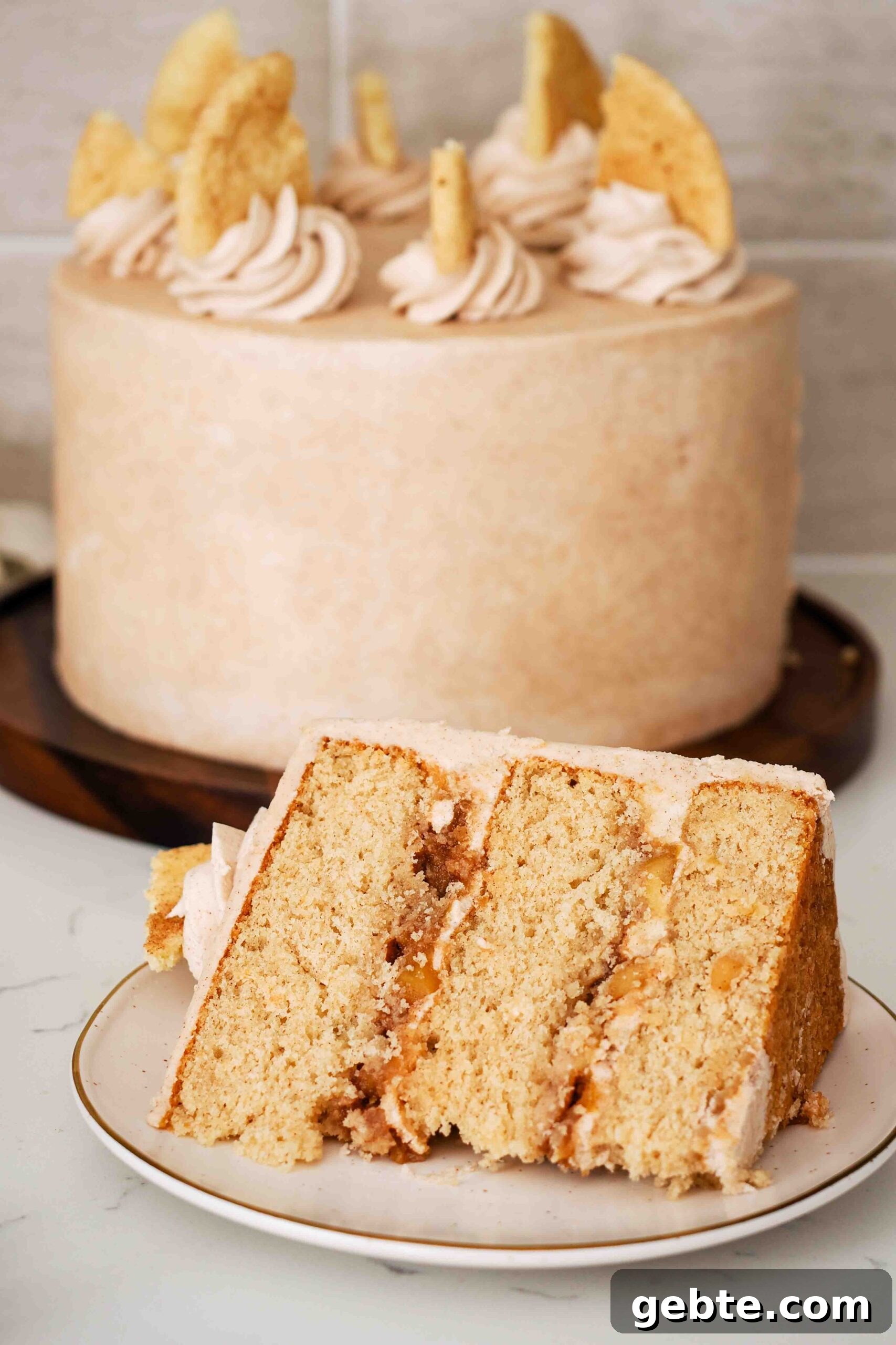 A large slice of apple snickerdoodle cake on a plate.
