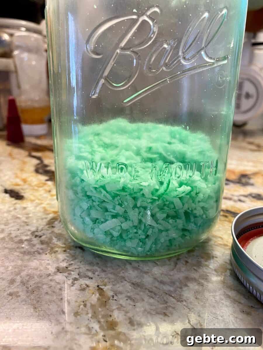 Shredded coconut in a glass jar, tinted.