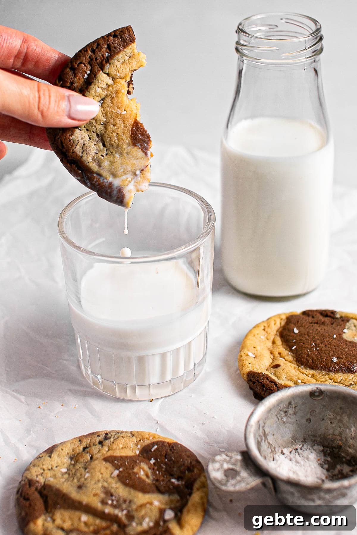 Ingredients for marble cookies in bowls
