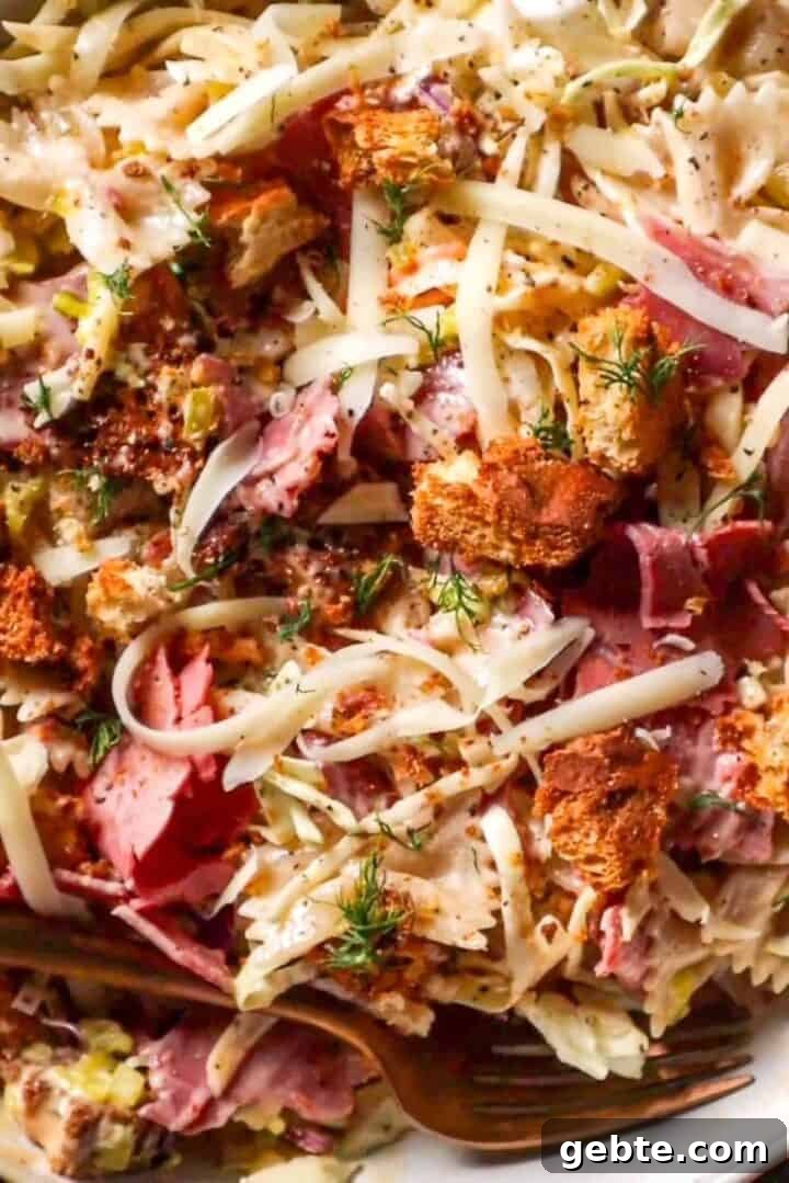 Deli Pasta Salad Recipe with Salami, Cheese & Olives 6 corned beef pasta salad with swiss cheese and rye croutons