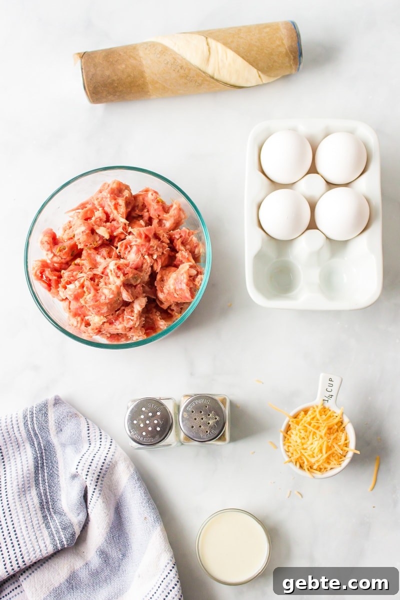 Ingredients for Easy Brunch Casserole ingredients displayed for making easy brunch casserole