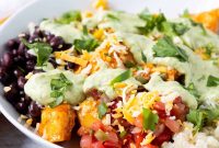 Southwest Chicken Rice Bowls with Creamy Avocado Dressing