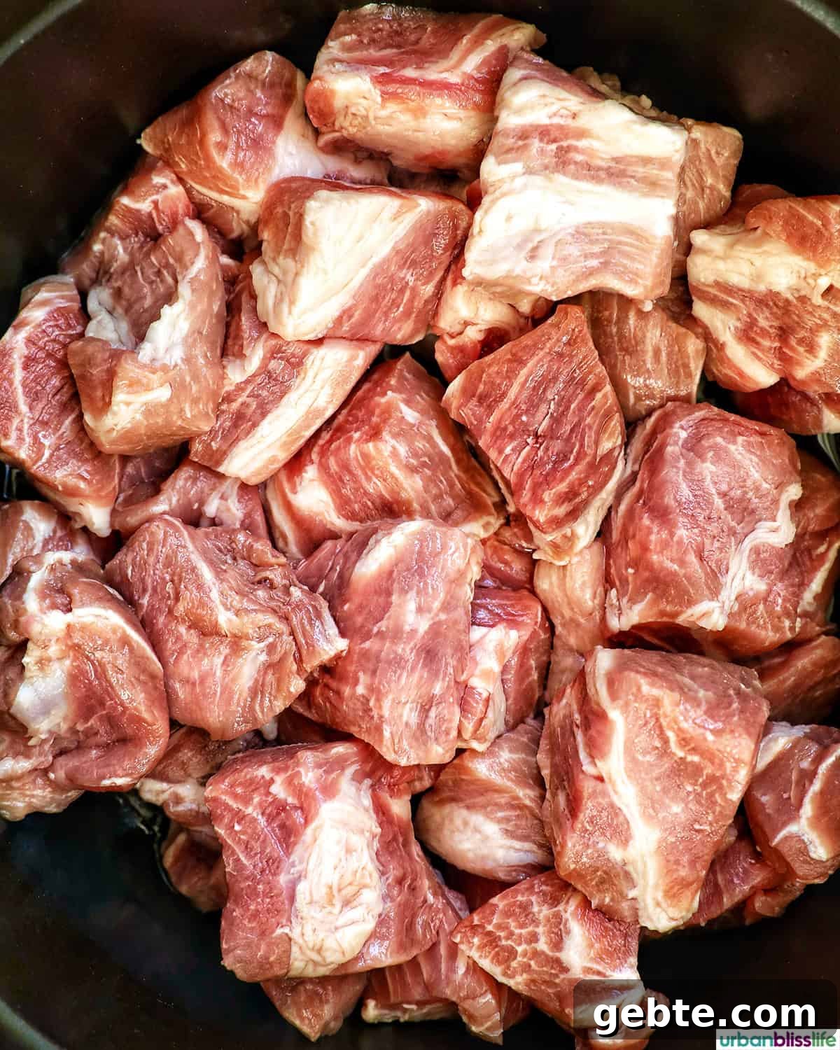 pork shoulder cut into cubes.